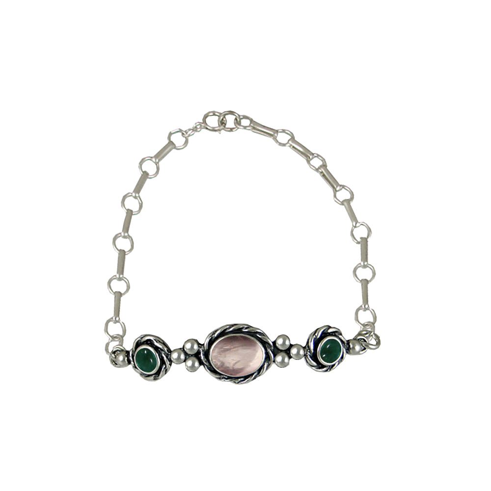 Sterling Silver Gemstone Adjustable Chain Bracelet With Rose Quartz And Fluorite